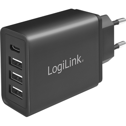 LogiLink USB-Steckdosenadapter mit 4 USB-Ports, schwarz
