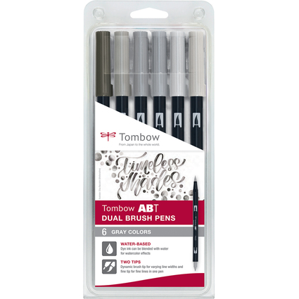 Tombow Doppelfasermaler "DUAL BRUSH PEN ABT",6er Gray Colors