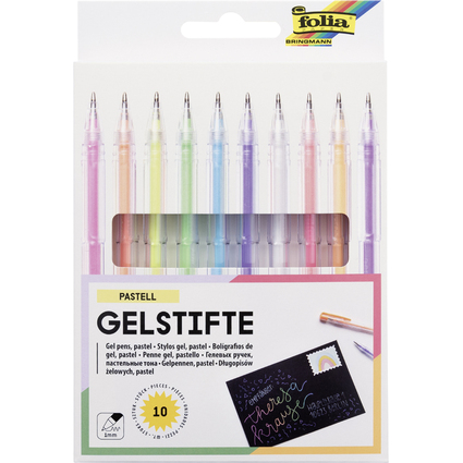 folia Gelschreiber PASTELL, farbig sortiert, 10er Etui