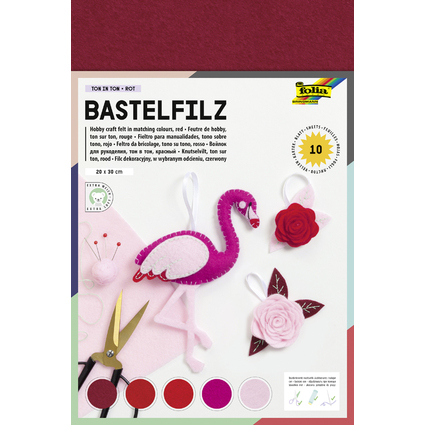 folia Bastelfilz TON-IN-TON MIX, 200 x 300 mm, rot