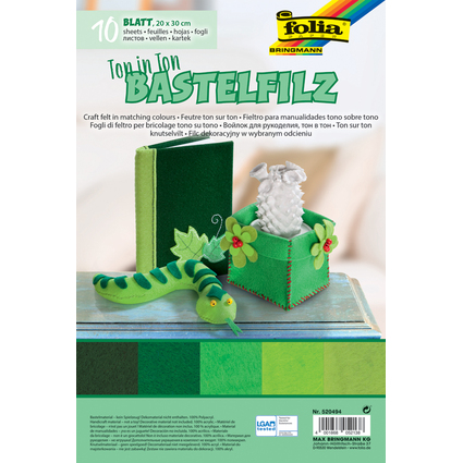 folia Bastelfilz TON-IN-TON MIX, 200 x 300 mm, grn