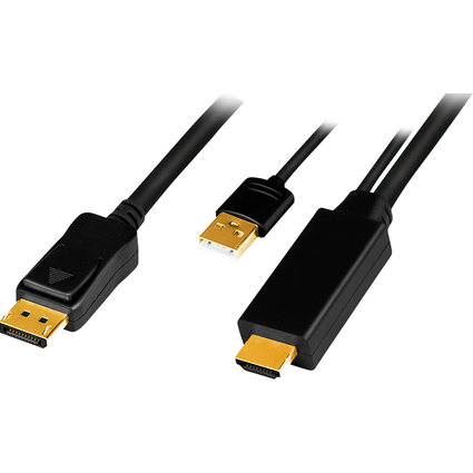 LogiLink HDMI Kabel, HDMI-A + USB-A - DisplayPort-Stecker