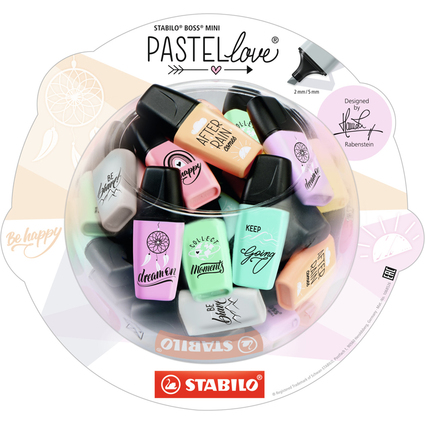 STABILO Textmarker BOSS MINI Pastellove 2.0, 50er Bonbonglas