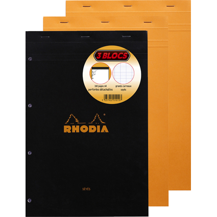 RHODIA Notizblock No. 20, DIN A4+, franz. Lineatur, 3er Pack