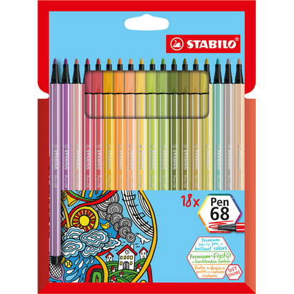 STABILO Fasermaler Pen 68, 18er Kartonetui