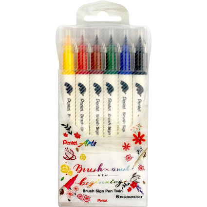 PentelArts BrushSignPen Pinselstift Twin, 6er Set