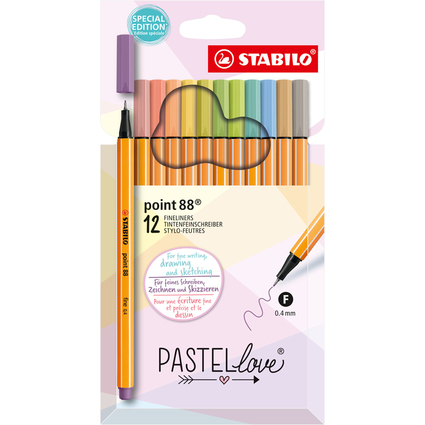 STABILO Fineliner point 88 Pastellove, 12er Kartonetui