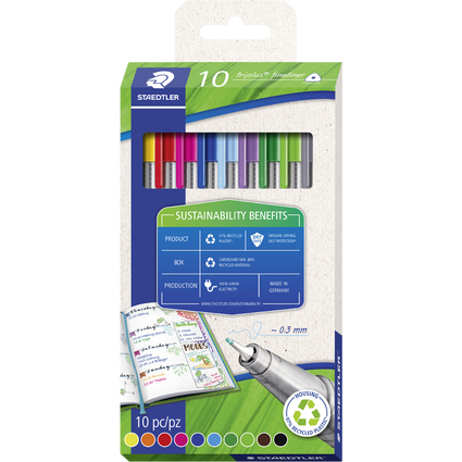 STAEDTLER Fineliner triplus Eco+ Edition, 10er Kartonetui