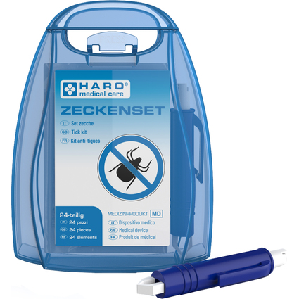 HARO Zecken-Set, 24-teilig, blaue Transportbox