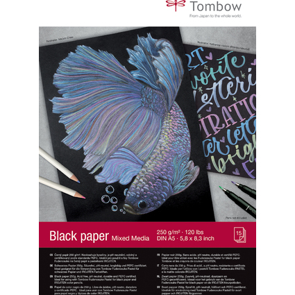 Tombow Zeichenblock "Black Paper", DIN A5, blanko, 250 g/qm
