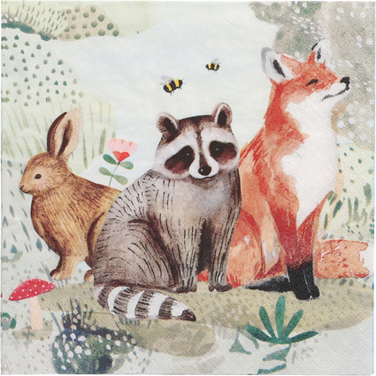 PAPSTAR Motiv-Servietten "Rabbit, Racoon & Fox", 330 x 330mm