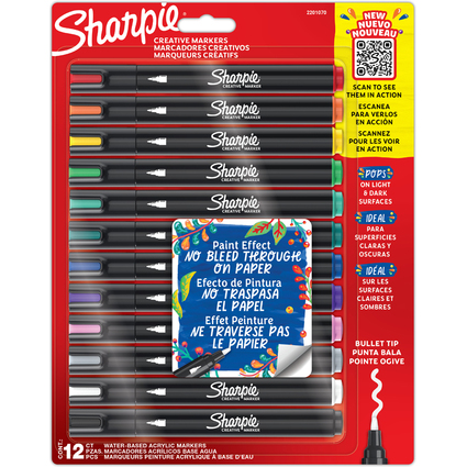 Sharpie Bullet Kreativ-Marker, Rundspitze, 12er Blister