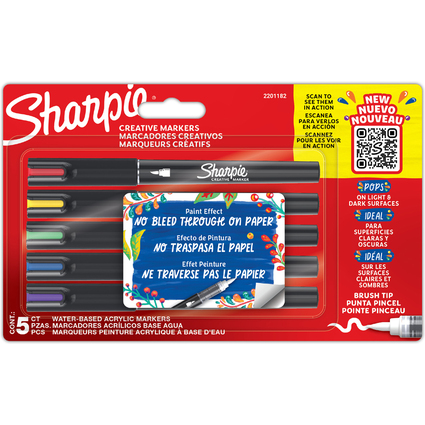 Sharpie Kreativmarker ACRYLIC, Pinselspitze, 5er Blister