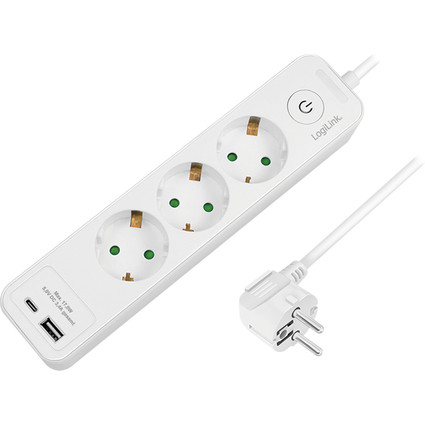 LogiLink Steckdosenleiste, 3-fach, 2x USB, mit Schalter