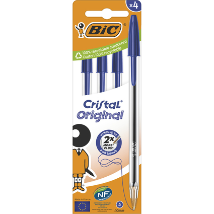 BIC Kugelschreiber Cristal Original, blau, 4er Kartonbox