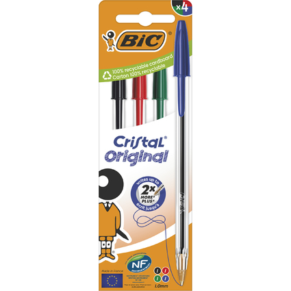 BIC Kugelschreiber Cristal Original, sortiert, 4er Kartonbox