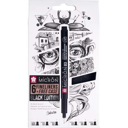 SAKURA Fineliner Pigma Micron, 6er Set + gratis Etui