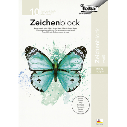 folia Zeichenblock, 140 g/qm, DIN A3, gekrnt, 10 Blatt