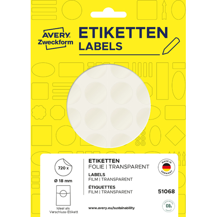 AVERY Zweckform Verschluss-Etiketten, 18 mm, transparent