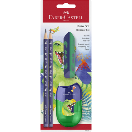 FABER-CASTELL Schreibset Dino, blau, 4-teilig