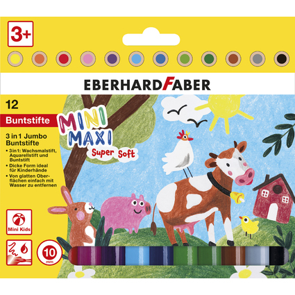 EBERHARD FABER Buntstift 3in1 Jumbo MINI MAXI, 12er Etui
