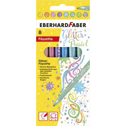 EBERHARD FABER Glitter-Fasermaler Pastell, 8er Kartonetui