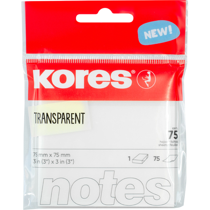 Kores Haftnotizen "TRANSPARENT", 75 x 75 mm, blanko
