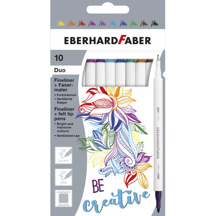 EBERHARD FABER Duo Fineliner & Fasermaler, 10er Kartonetui