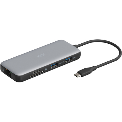 DIGITUS Docking Station, USB-C, 8-Port, grau / schwarz