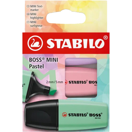 STABILO Textmarker BOSS MINI Pastel, 3er Kartonetui