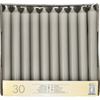 STARPAK Tafelkerzen, 21 mm, grau, 30er Pack