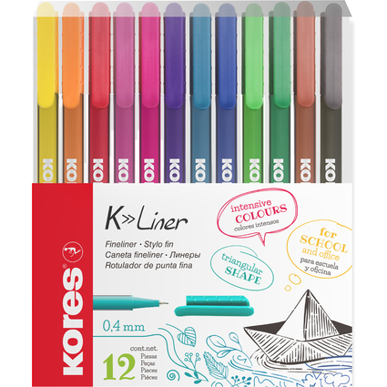 Kores Fineliner "K-Liner", Strichstrke: 0,4 mm, 12er Etui