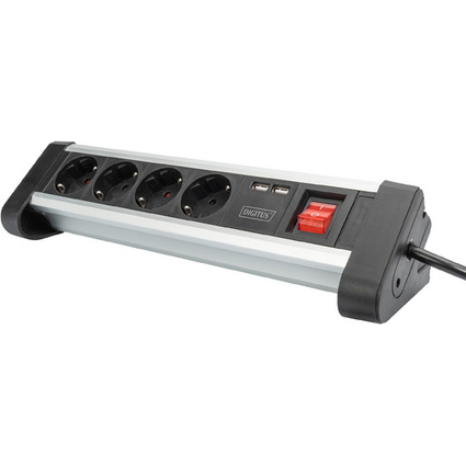 DIGITUS Steckdosenleiste, 4-fach, 2x USB, mit Schalter