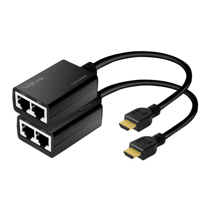 LogiLink HDMI Extender Set ber LAN, Pigtail, 30 m, schwarz