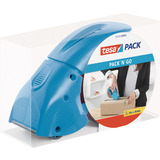 tesapack handabroller "pack 'n' go", blau, bestckt