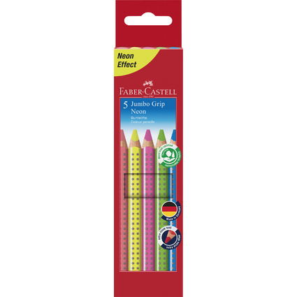 FABER-CASTELL Dreikant-Buntstifte Jumbo GRIP Neon, 5er Etui