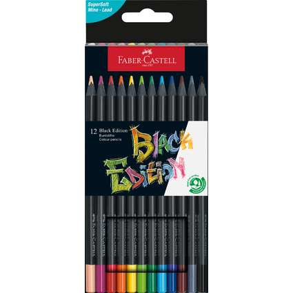 FABER-CASTELL Dreikant-Buntstifte Black Edition, 12er Etui