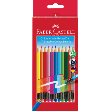 FABER-CASTELL Buntstifte radierbar, 12er Kartonetui