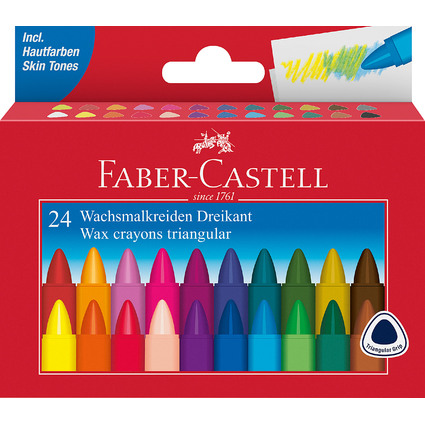 FABER-CASTELL Dreikant-Wachsmalkreide, 24er Kartonetui