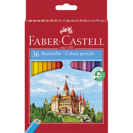 FABER-CASTELL Hexagonal-Buntstifte CASTLE, 36er Kartonetui