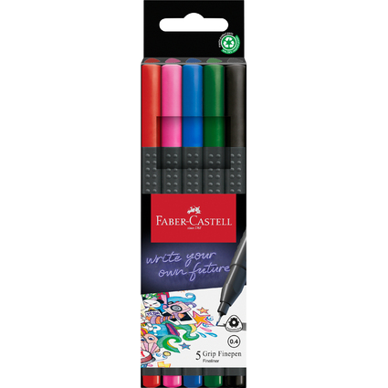 FABER-CASTELL Fineliner GRIP FINEPEN, 5er Kartonetui