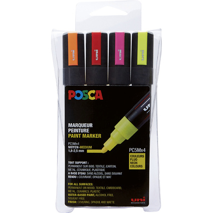 POSCA Pigmentmarker PC-5M, 4er Box, neonfarben
