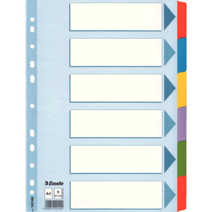 Esselte Karton-Register, blanko, A4, 6-teilig, mehrfarbig