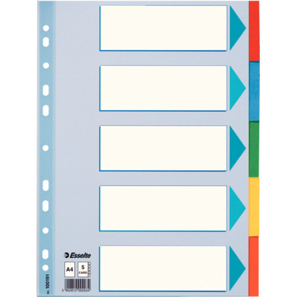 Esselte Karton-Register, blanko, A4, 5-teilig, mehrfarbig