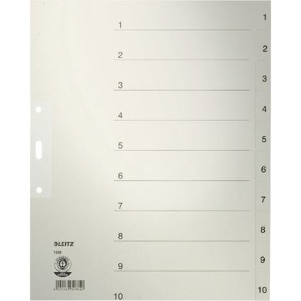 LEITZ Tauenpapier-Register, Zahlen, A4 berbreite, 1-10,grau