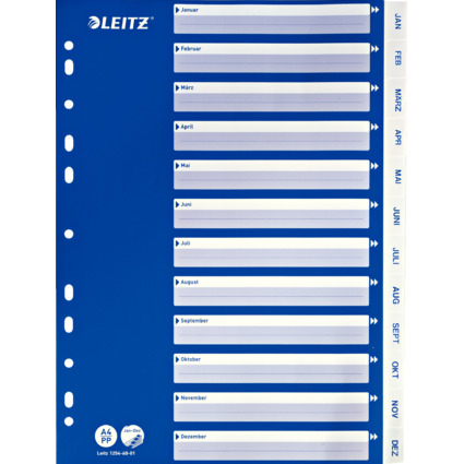 LEITZ Kunststoff-Register, Monate, A4, Jan.-Dez., PP, wei