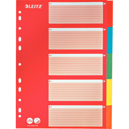 LEITZ Karton-Register, blanko, A4, 5-teilig, mehrfarbig