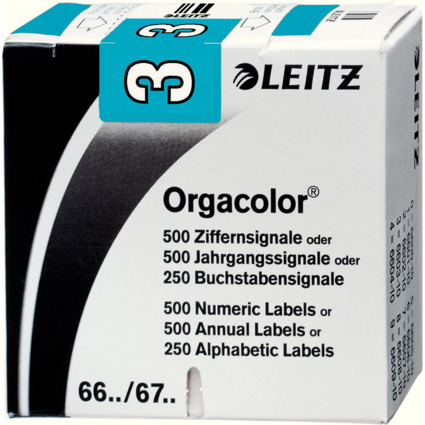 LEITZ Ziffernsignal Orgacolor "3", auf Rolle, hellblau