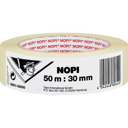 NOPI Maler Krepp Papierabdeckband, 30 mm x 50 m, beige