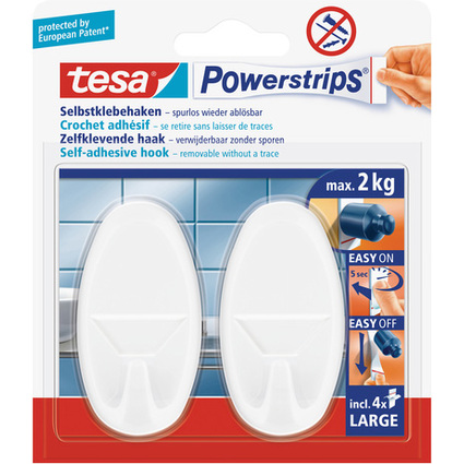 tesa Powerstrips Haken LARGE Oval, weiss